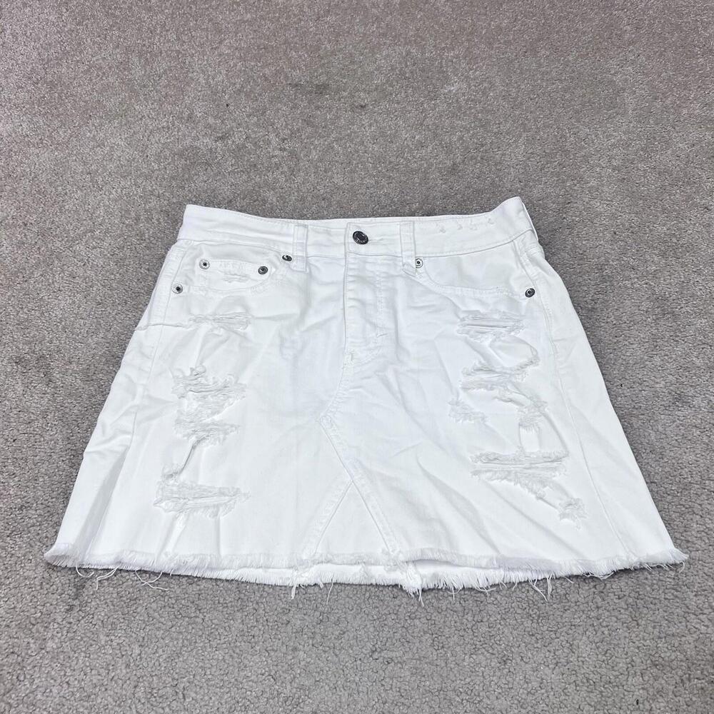 American Eagle Outfitters Skirt White Distressed Denim Pockets Women’s Size 2